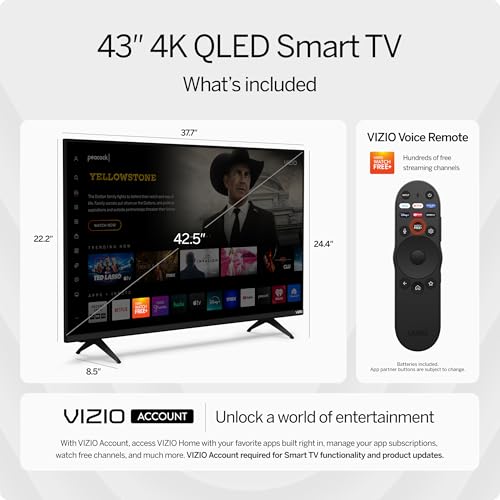 VIZIO 43-inch Quantum 4K QLED HDR Smart TV w/Dolby Vision HDR, 120fps @1080p PC Gaming, WiFi 6, Bluetooth Headphone Capable, Apple AirPlay, Google Cast Built-in (VQD43M-0801, New) - Imagem 6